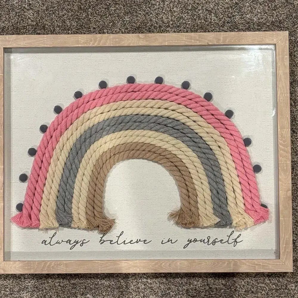 Always Believe in Yourself Framed Macrame Rope Rainbow Wall Art